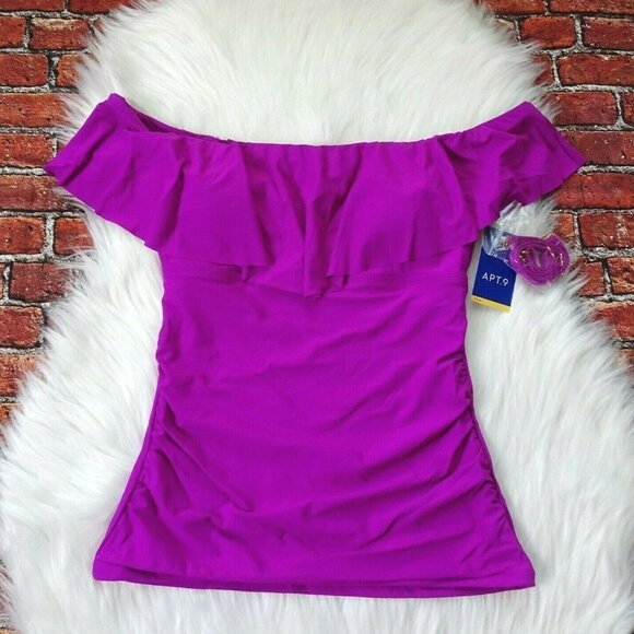 NWT Apt 9 Off-Shoulder Ruffle Tankini Top Swimsuit Convertible Strap S - Picture 3 of 10